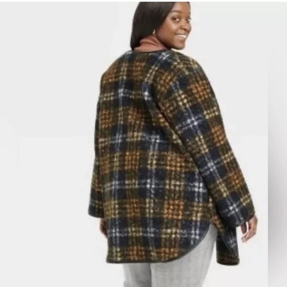 Ava & Viv Women's Size 4X Orange & Black Rust Plaid Open Front Soft Overcoat - Picture 2 of 9